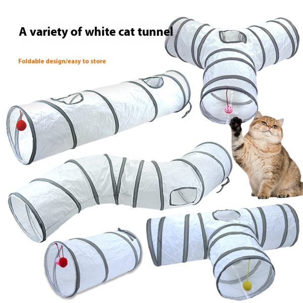 Deofun Cat Tunnel Tube Toys，Tunnels for Indoor Cats, S-Shape White Collapsible Interactive Toy with Balls for Rabbits, Kittens, Ferrets, Puppy