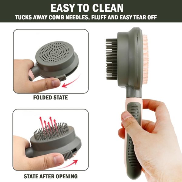 deusknoy 2 in 1 Double Side Cat Brushes for Indoor Cats Shedding Cat Grooming Supplies Cat Comb with Release Button Pet Supplies Flea Comb Slicker Brush for Dogs Hair Removal Massage - Image 2