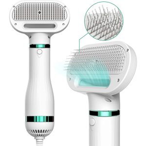 Pet Hair Dryer for Small-Sized Dogs and Cats, 2-in-1 Dog Hair Dryer with Self Cleaning Slicker Brush, Dog Blow Dryer, 300 Watts, Overheat Protection, Portable, Adjustable Temperature