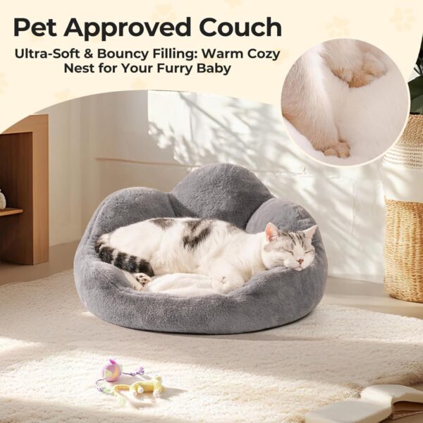 MEWOOFUN Fluffy Cat Bed, Washable Flower Sofa for Indoor Cats & Small Dogs, Non-Slip Bottom, Grey, 23 inch - Image 4