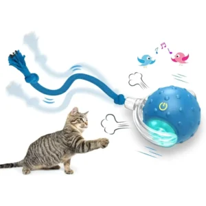 Giociv Interactive Cat Toy Ball, Motion Activated, Chirping & Fast Rolling for Indoor Cats on Carpet - Blue