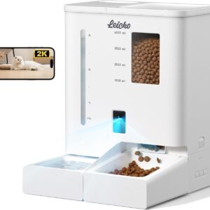 Automatic Cat Feeder with Camera,5G/2.4G WiFi Pet Feeder,2K HD Video and Night Vision,Easy APP Operation,Low Food and Food Clogging APP Tips,Water and Grain Large Capacity Feeder