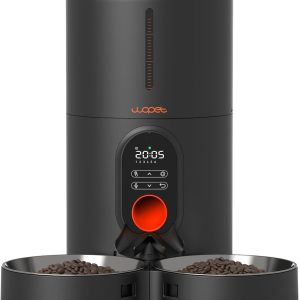 WOPET Automatic Cat Feeders 2 Cats-Timed Cat Feeder with Stainless Steel Bowl, Programmable 1-6 Meals Control, Dual Power Supply Auto Pet Feeder for Cats and Dogs