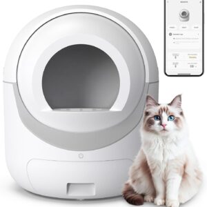BCHARYA Self Cleaning Cat Litter Box, Automatic Cat Litter Box with APP Control Odor Removal Safety Protection for Multiple Cats, with Garbage Bags