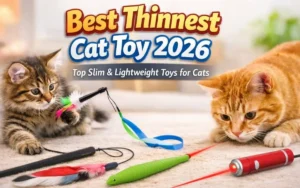 Best thinnest cat toy 2026 with two cats playing with slim lightweight toys like feather wand and laser pointer