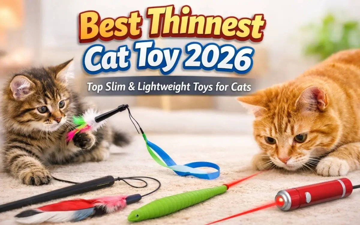 Best thinnest cat toy 2026 with two cats playing with slim lightweight toys like feather wand and laser pointer